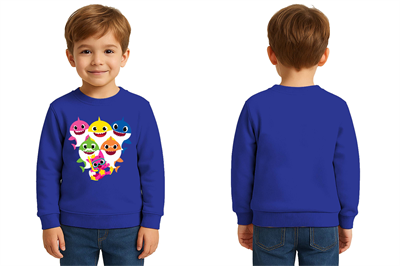 Unisex baby shark Baskılı Çocuk Swaetshirt 3 İplik Şardonlu
