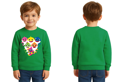 Unisex baby shark Baskılı Çocuk Swaetshirt 3 İplik Şardonlu
