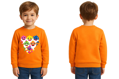 Unisex baby shark Baskılı Çocuk Swaetshirt 3 İplik Şardonlu