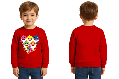 Unisex baby shark Baskılı Çocuk Swaetshirt 3 İplik Şardonlu