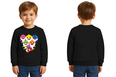 Unisex baby shark Baskılı Çocuk Swaetshirt 3 İplik Şardonlu