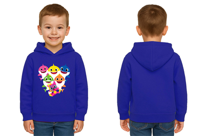Unisex baby shark Baskılı Çocuk Swaetshirt Kapşonlu 3 İplik Şardonlu