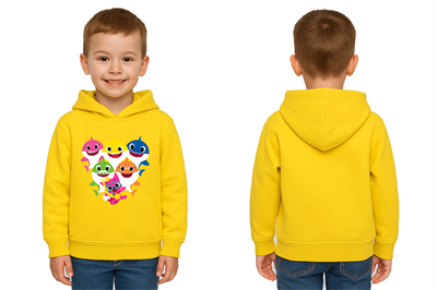 Unisex baby shark Baskılı Çocuk Swaetshirt Kapşonlu 3 İplik Şardonlu