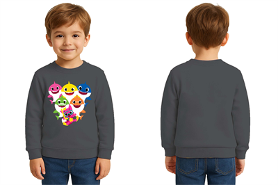 Unisex baby shark Baskılı Çocuk Swaetshirt 3 İplik Şardonlu