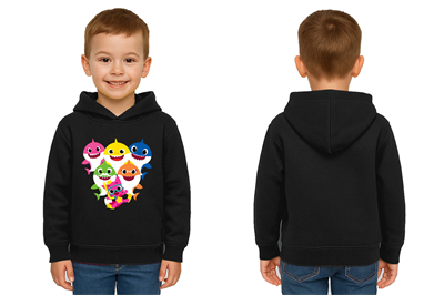 Unisex baby shark Baskılı Çocuk Swaetshirt Kapşonlu 3 İplik Şardonlu
