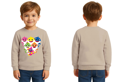 Unisex baby shark Baskılı Çocuk Swaetshirt 3 İplik Şardonlu