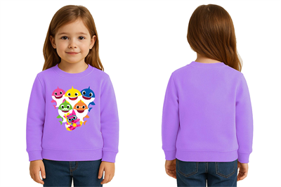 Unisex baby shark Baskılı Çocuk Swaetshirt 3 İplik Şardonlu