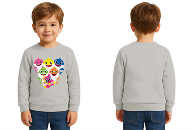 Unisex baby shark Baskılı Çocuk Swaetshirt 3 İplik Şardonlu