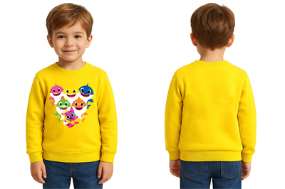Unisex baby shark Baskılı Çocuk Swaetshirt 3 İplik Şardonlu