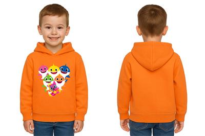 Unisex baby shark Baskılı Çocuk Swaetshirt Kapşonlu 3 İplik Şardonlu