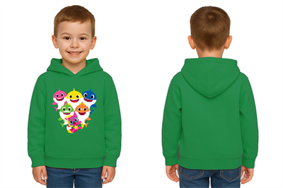 Unisex baby shark Baskılı Çocuk Swaetshirt Kapşonlu 3 İplik Şardonlu