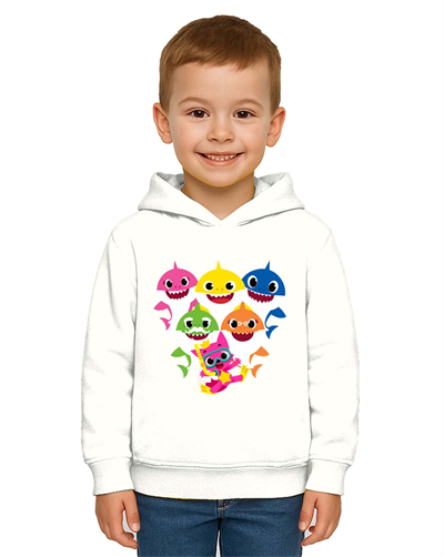 Unisex baby shark Baskılı Çocuk Swaetshirt Kapşonlu 3 İplik Şardonlu