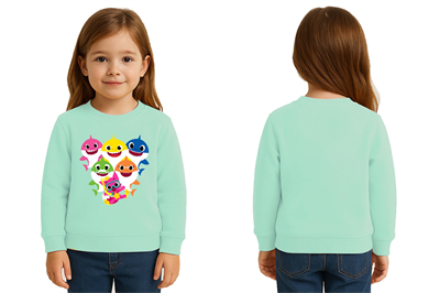Unisex baby shark Baskılı Çocuk Swaetshirt 3 İplik Şardonlu