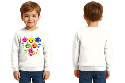 Unisex baby shark Baskılı Çocuk Swaetshirt 3 İplik Şardonlu