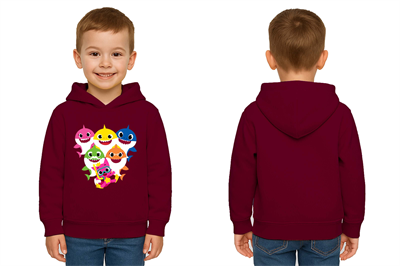 Unisex baby shark Baskılı Çocuk Swaetshirt Kapşonlu 3 İplik Şardonlu