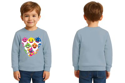 Unisex baby shark Baskılı Çocuk Swaetshirt 3 İplik Şardonlu