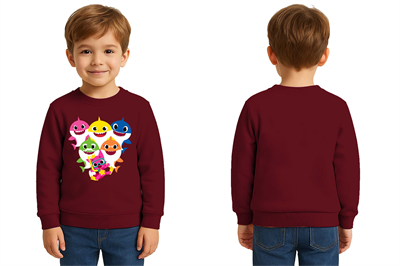 Unisex baby shark Baskılı Çocuk Swaetshirt 3 İplik Şardonlu