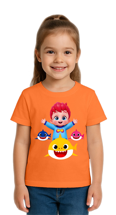 Unisex Baby Shark  Baskılı Çocuk Tişört pamuklu penye kumaş