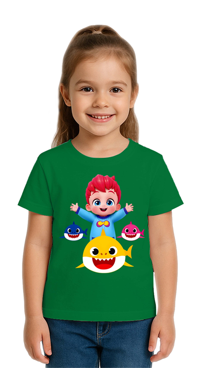 Unisex Baby Shark  Baskılı Çocuk Tişört pamuklu penye kumaş