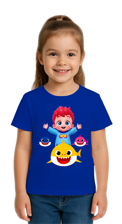 Unisex Baby Shark  Baskılı Çocuk Tişört pamuklu penye kumaş