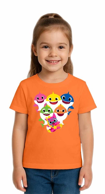 Unisex Baby Shark Baskılı Çocuk Tişört pamuklu penye kumaş