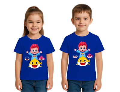 Unisex Baby Shark  Baskılı Çocuk Tişört pamuklu penye kumaş