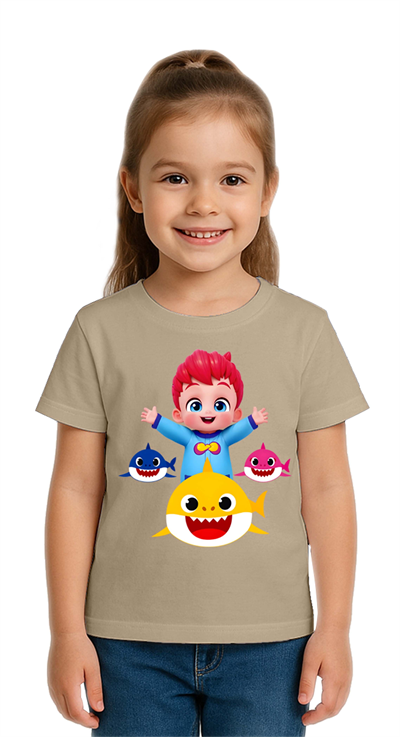 Unisex Baby Shark  Baskılı Çocuk Tişört pamuklu penye kumaş