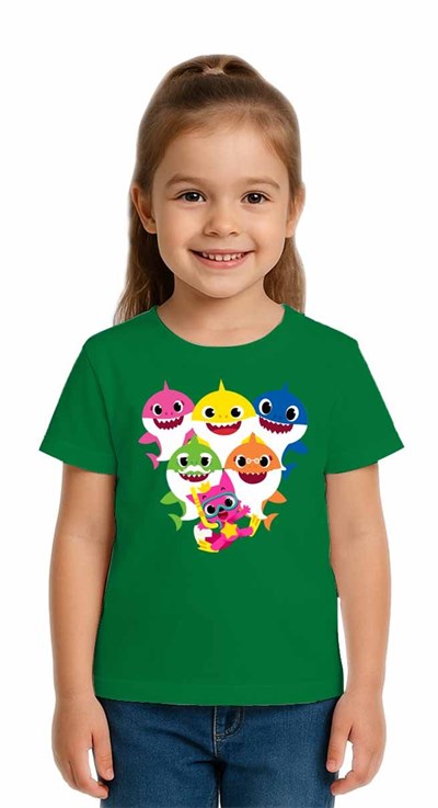 Unisex Baby Shark Baskılı Çocuk Tişört pamuklu penye kumaş