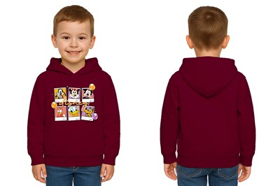 Unisex Baskılı Çocuk Swaetshirt Kapşonlu 3 İplik Şardonlu