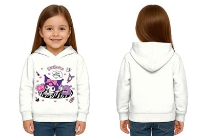 Unisex Baskılı Çocuk Swaetshirt Kapüşonlu 3 İplik Şardonlu Kuromi baskılı