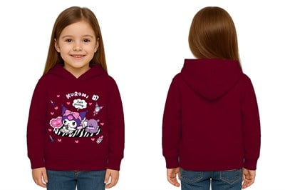 Unisex Baskılı Çocuk Swaetshirt Kapüşonlu 3 İplik Şardonlu Kuromi baskılı