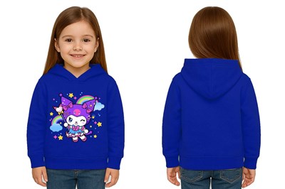 Unisex Baskılı Çocuk Swaetshirt Kapüşonlu 3 İplik Şardonlu Kuromi baskılı