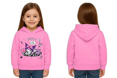 Unisex Baskılı Çocuk Swaetshirt Kapüşonlu 3 İplik Şardonlu Kuromi baskılı