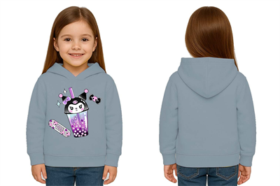 Unisex Baskılı Çocuk Swaetshirt Kapüşonlu 3 İplik Şardonlu Kuromi baskılı
