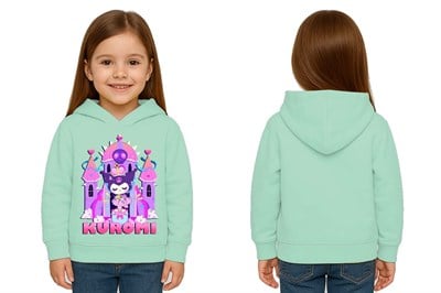 Unisex Baskılı Çocuk Swaetshirt Kapüşonlu 3 İplik Şardonlu Kuromi baskılı