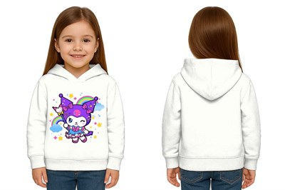 Unisex Baskılı Çocuk Swaetshirt Kapüşonlu 3 İplik Şardonlu Kuromi baskılı