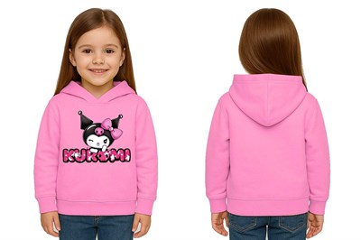 Unisex Baskılı Çocuk Swaetshirt Kapüşonlu 3 İplik Şardonlu Kuromi baskılı