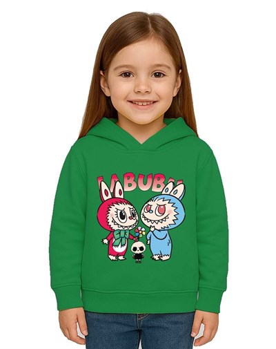 Unisex Baskılı Çocuk Swaetshirt Kapüşonlu 3 İplik Şardonlu Labubu