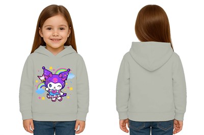 Unisex Baskılı Çocuk Swaetshirt Kapüşonlu 3 İplik Şardonlu Kuromi baskılı