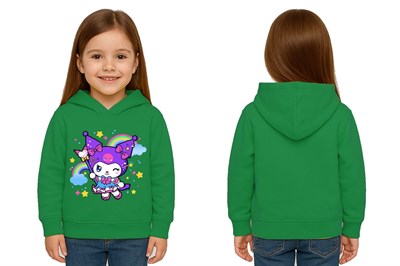 Unisex Baskılı Çocuk Swaetshirt Kapüşonlu 3 İplik Şardonlu Kuromi baskılı