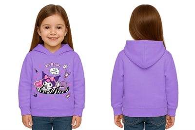 Unisex Baskılı Çocuk Swaetshirt Kapüşonlu 3 İplik Şardonlu Kuromi baskılı