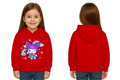 Unisex Baskılı Çocuk Swaetshirt Kapüşonlu 3 İplik Şardonlu Kuromi baskılı