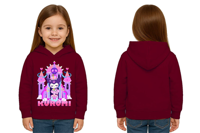 Unisex Baskılı Çocuk Swaetshirt Kapüşonlu 3 İplik Şardonlu Kuromi baskılı