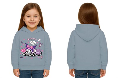 Unisex Baskılı Çocuk Swaetshirt Kapüşonlu 3 İplik Şardonlu Kuromi baskılı