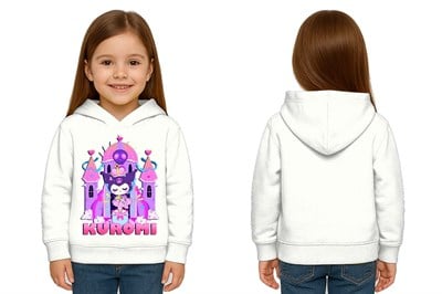 Unisex Baskılı Çocuk Swaetshirt Kapüşonlu 3 İplik Şardonlu Kuromi baskılı