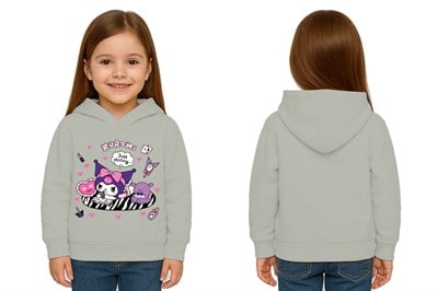 Unisex Baskılı Çocuk Swaetshirt Kapüşonlu 3 İplik Şardonlu Kuromi baskılı