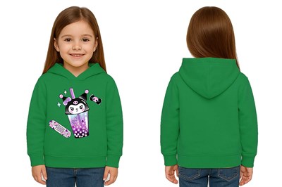 Unisex Baskılı Çocuk Swaetshirt Kapüşonlu 3 İplik Şardonlu Kuromi baskılı