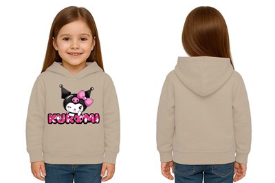 Unisex Baskılı Çocuk Swaetshirt Kapüşonlu 3 İplik Şardonlu Kuromi baskılı