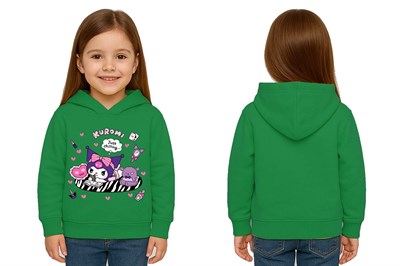 Unisex Baskılı Çocuk Swaetshirt Kapüşonlu 3 İplik Şardonlu Kuromi baskılı