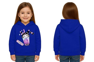 Unisex Baskılı Çocuk Swaetshirt Kapüşonlu 3 İplik Şardonlu Kuromi baskılı
